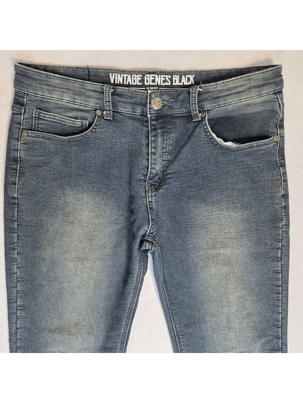 Vintage Genes Black Jeans Mens 34x32 Slim Fit Straight Faded Stretch Gray Denim